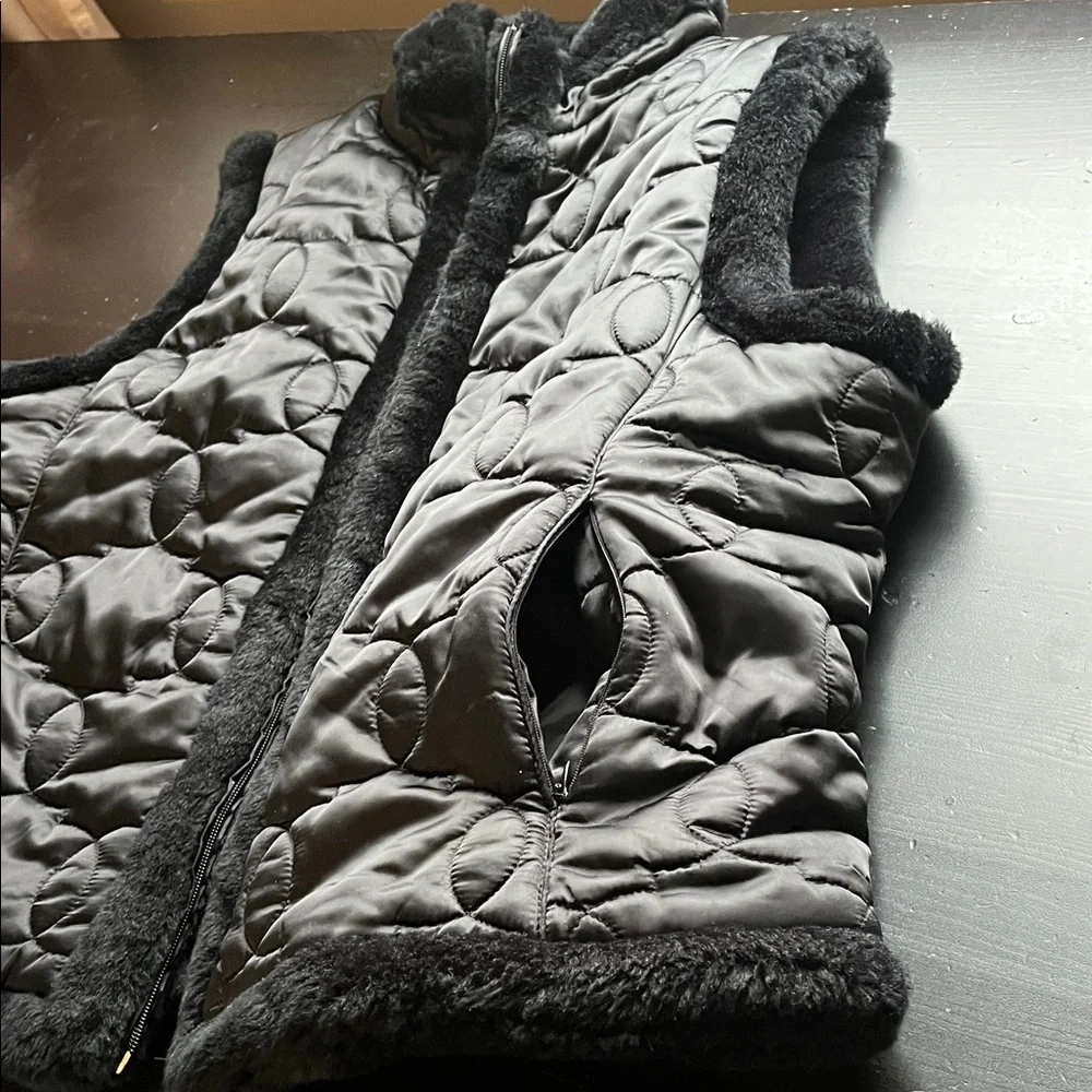 New York & Company Black Faux Fur Trim Vest - Picture 4 of 8